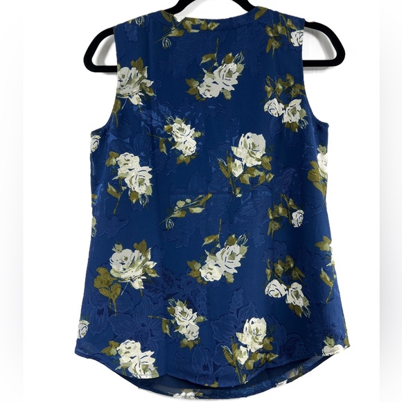 Talbot Navy Floral Sleeveless Tie Neck Blouse Size XS - Picture 5 of 10